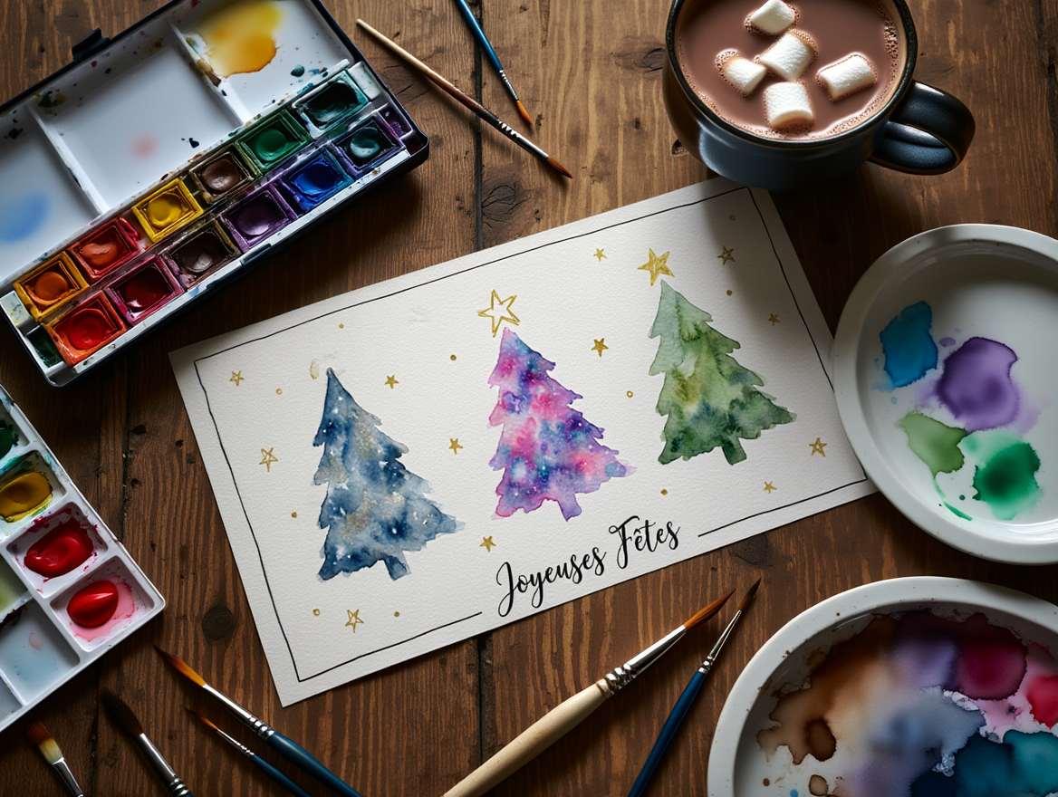 carte de voeux Noel aquarelle